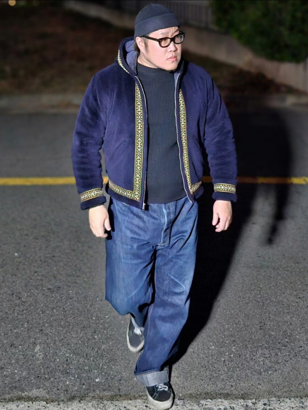 「At last&co、TENDERLOIN、timewornclothing」｜「At Last&Coのアイテム（ニット/セーター、ブルー系）」を使った、Herringさん（メンズ・178cm）の秋コーディネートの2枚目の写真