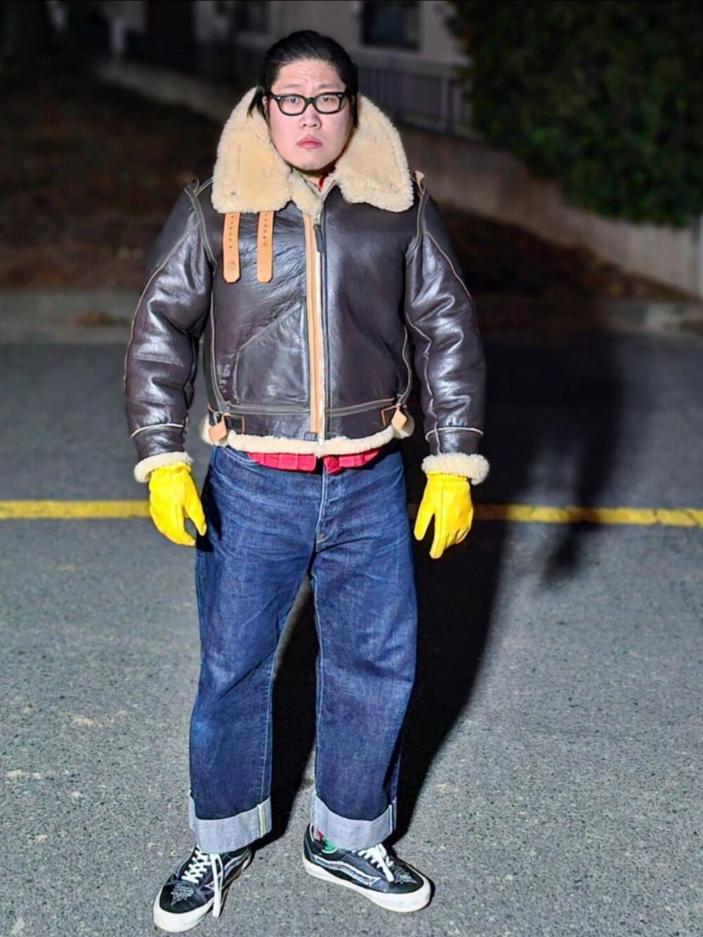 「Aero Leathers、TENDERLOIN、At last&co、korea style」｜「TENDERLOINのアイテム（シャツ/ブラウス、レッド系）」を使った、Herringさん（メンズ・178cm）の秋コーディネートの4枚目の写真