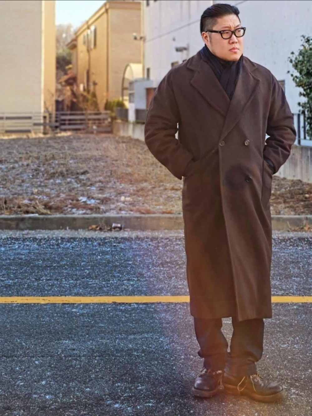 「KENNETH FIELD、BASIS BROEK、white boots、Gitman Vintage、wedding、新星WEARISTAにエントリー」｜「Engineered Garmentsのアイテム（ストール/ショール、ブルー系）」を使った、Herringさん（メンズ・178cm）の冬コーディネートの3枚目の写真