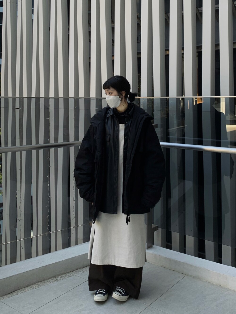 「goopiのアイテム（ジャケット/アウター、ブラック系）」を使った、serserenaxxさん（レディース・166cm）の冬コーディネートの2枚目の写真