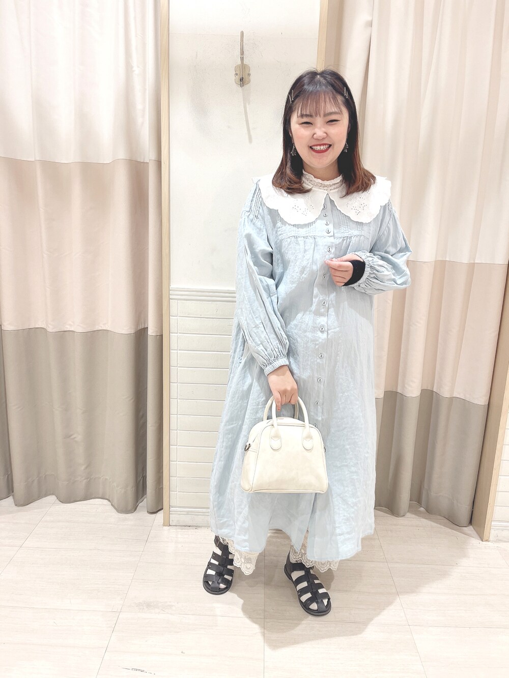 「オトナカワイイ、大人女子、初夏コーデ、夏コーデ、夏、ガーリー、大人ガーリー、SM2、Samansa Mos2、サマンサ モスモス(Samansa Mos2)、SM2 keittio イオンタウン富士南店、おしゃれさんと繋がりたい、お洒落さんとつながりたい」|「Samansa Mos2の【ETHICAL CRAFTS】アスデル加工ピンタックワンピース(ワンピース、グリーン系)」を使った、🌷○° おまゆさん(レディース・163cm)の春コーディネートの4枚目の写真