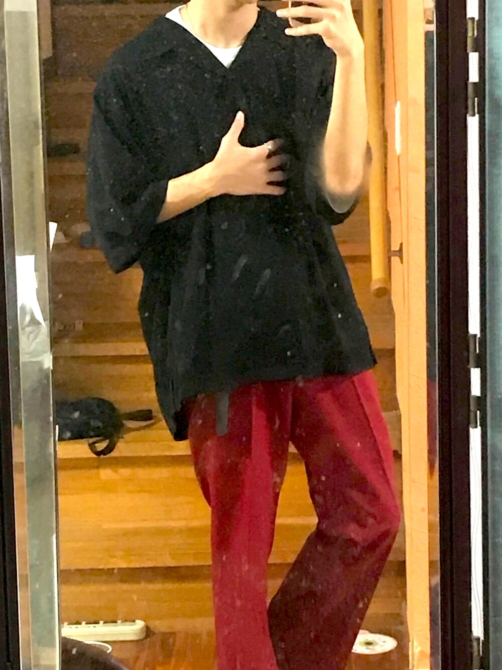 「高校生」｜「WEGOのWEGO/セミフレアスラックス（スラックス、ホワイト系）」を使った、鏡が汚い高1さん（メンズ・172cm）の春コーディネートの4枚目の写真