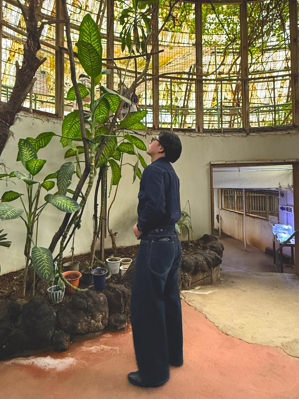 ブルー系のデニムジャケット、ブルー系のデニムパンツ、ブラック系のブーツを着用したメンズの冬コーディネートの2枚目の写真