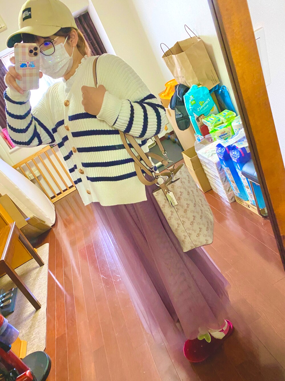 「春コーデ、お花見コーデ、カラーコーデ、チュールスカート」｜「fifthの【ERIKOセレクトアイテム】チュールロングスカート（スカート、ピンク系）」を使った、yurisansunさん（レディース・153cm）の春コーディネートの2枚目の写真
