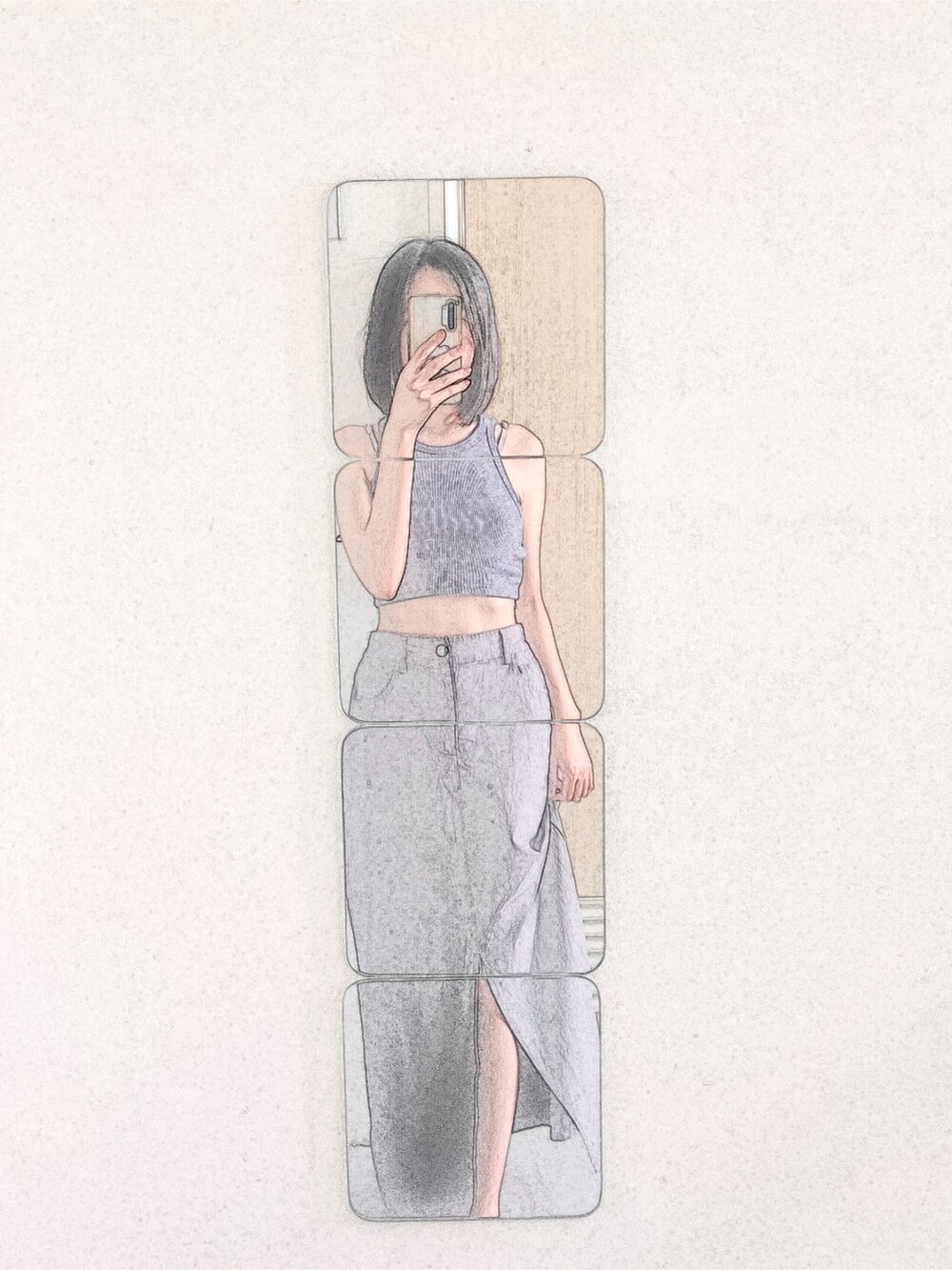 グレー系のタンクトップを着用したレディースの秋コーディネートの2枚目の写真