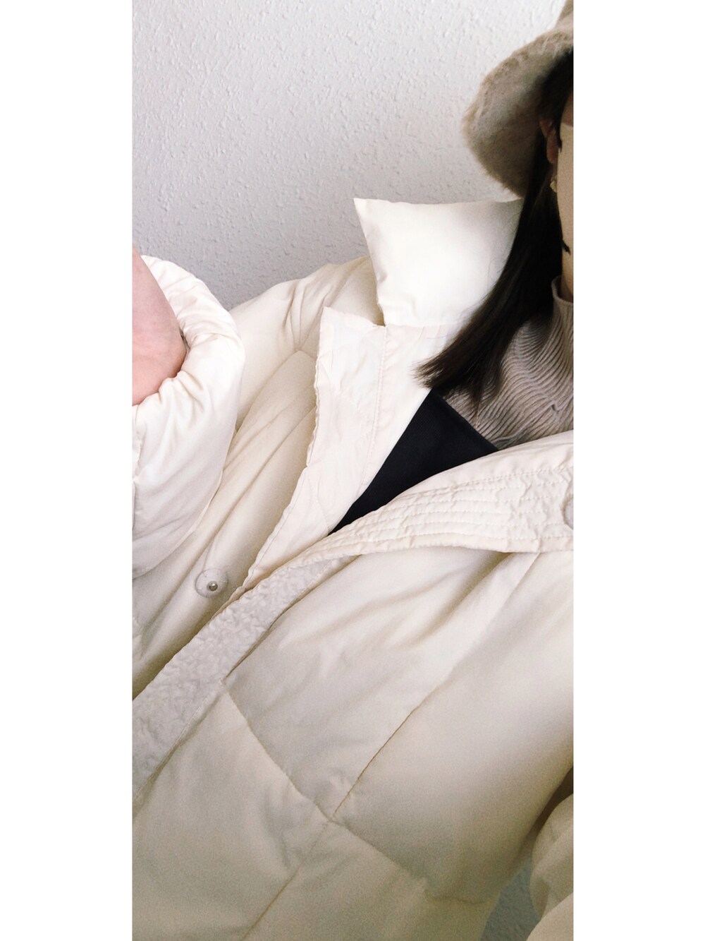 「talbyyumi、リエディ(Re:EDIT)、しまむら購入品、しまパト、しまむら、淡色女子、淡色コーデ、プチプラファッション、プチプラコーデ」｜「Re:EDITのアイテム（ダウンジャケット/コート、ホワイト系）」を使った、さやかさん（レディース・161cm）の冬コーディネートの2枚目の写真