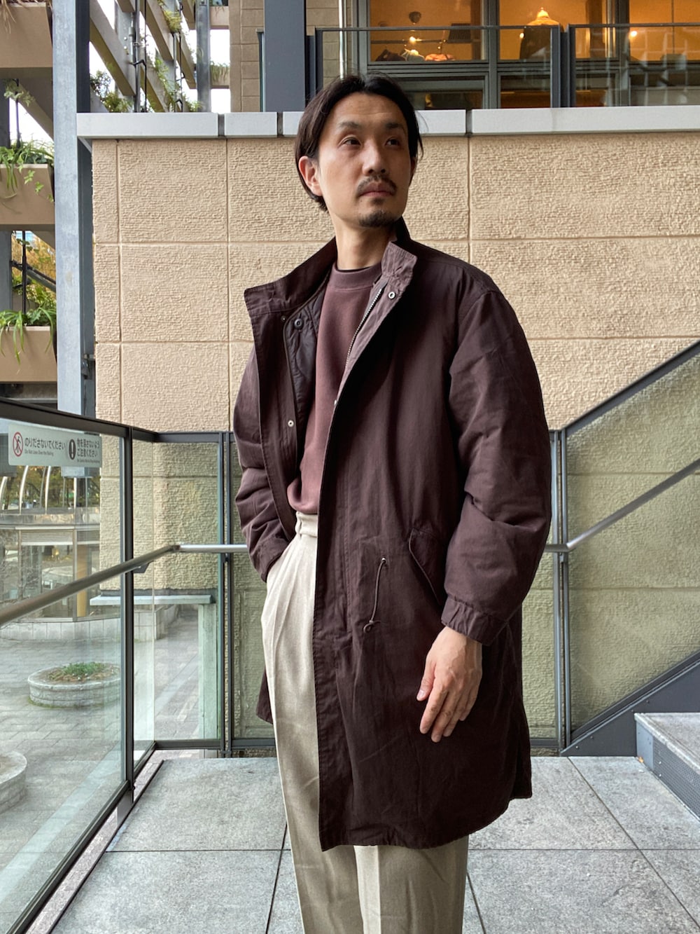 「スウェット、モッズコート、FORK&SPOON、URBAN RESEARCH DOORS、URBAN RESEARCH DOORS MENS、GERMAN TRAINER、フラノパンツ、PATRICK×DOORS」｜「FORK&SPOONのFORK&SPOON　モッズコート（モッズコート、ブラウン系）」を使った、tsubakiさん（メンズ・178cm）の秋コーディネートの3枚目の写真