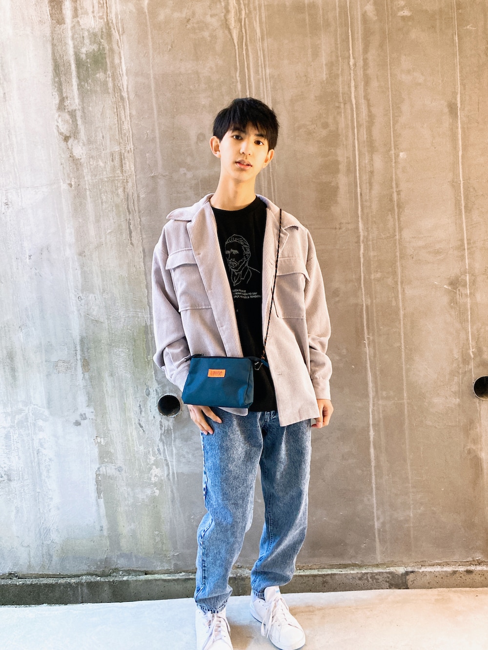 「休日コーデ、メンズファッション、春服、低身長、デニム、ゴッホ」｜「Benoのアイテム（デニムパンツ、ブルー系）」を使った、joeさん（メンズ・165cm）の冬コーディネートの2枚目の写真