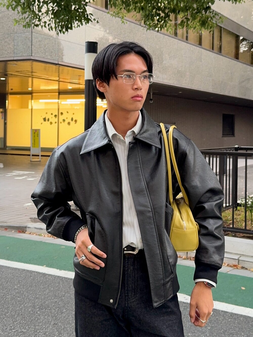 LURAKU】Synthetic Leather Fur Collar Jacket / LURAKU