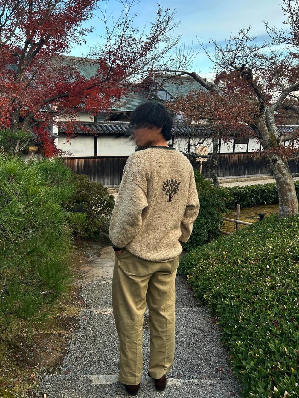 「barbour、古着、ニット、お出かけコーデ」｜「Barbourのアイテム（その他アウター、ブラック系）」を使った、たなか明太さん（メンズ・176cm）の冬コーディネートの3枚目の写真