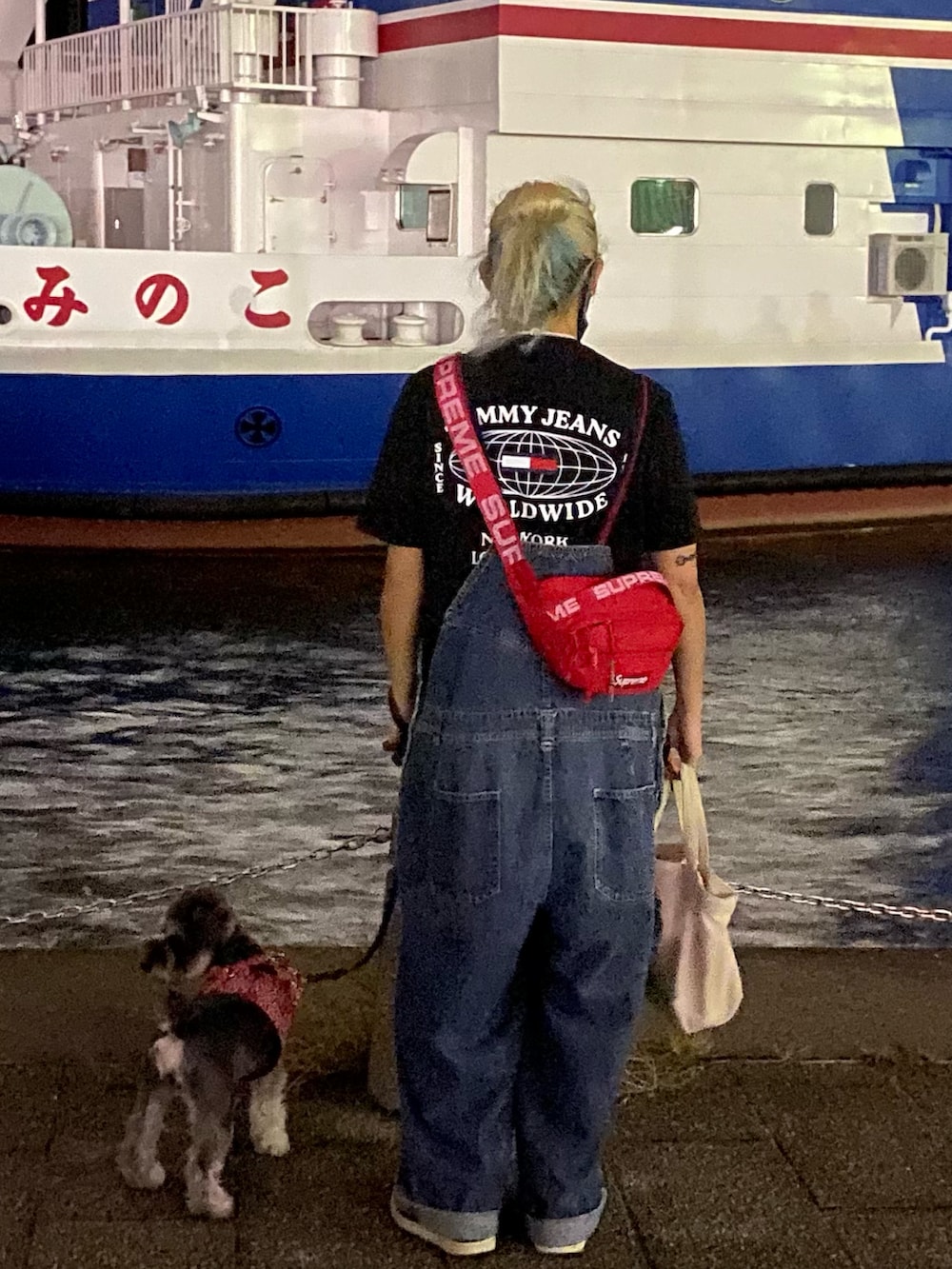 「休日スタイル、オーバーオール、TOMMY HILFIGER、TOMMY JEANS、カジュアルコーデ、カジュアル、ラクチンコーデ、シンプルコーデ、シンプル」｜「tommy jeansのグローバルロゴTシャツ（Tシャツ/カットソー、ブラック系）」を使った、tomoさん（レディース・160cm）の秋コーディネートの2枚目の写真