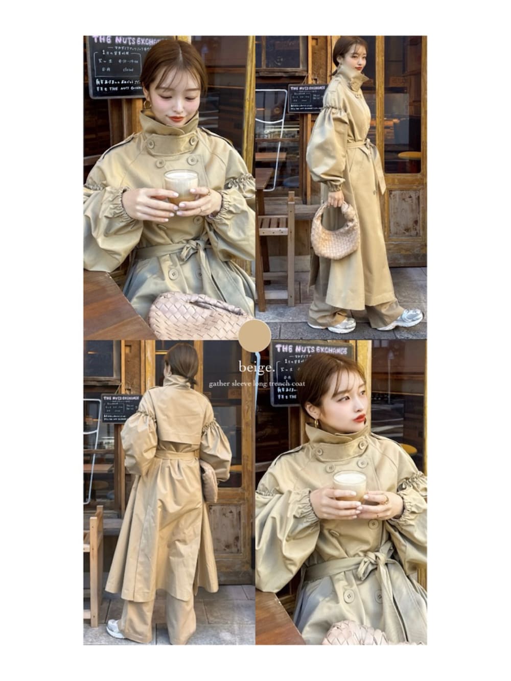 「トレンチコート、カジュアルスタイル、春服コーデ、シンプルスタイル、オフィススタイル、きれいめコーディネート、パンツスタイル、春コーデ」｜「KOBE LETTUCEの[ yuri.さんコラボ ] 選べる2丈ギャザースリーブロングトレンチコート（トレンチコート、ベージュ系）」を使った、yuri.さん（レディース・150cm）の冬コーディネートの4枚目の写真