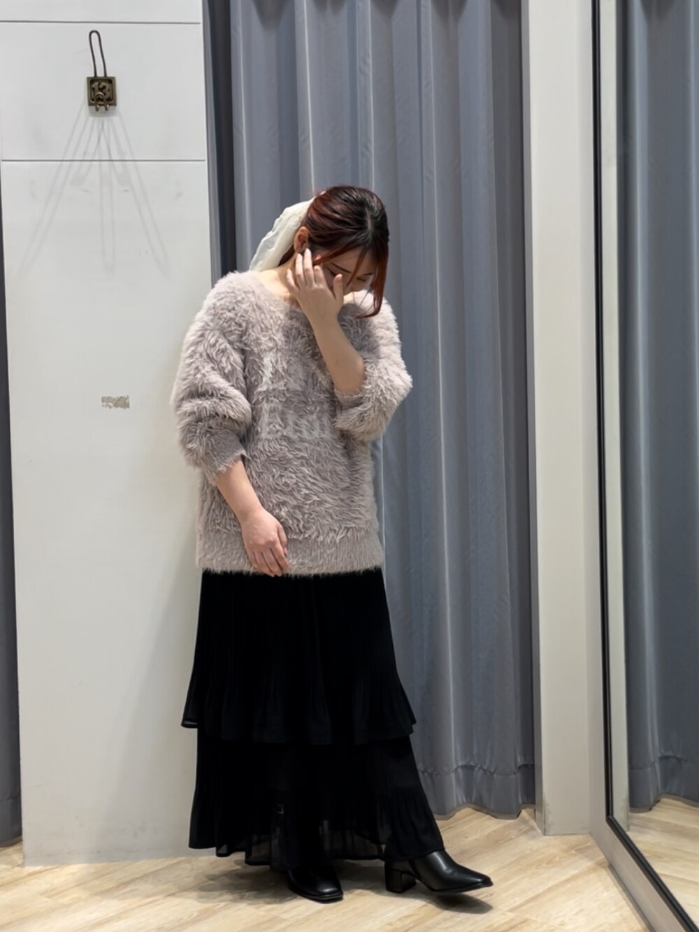 「ニット、秋冬コーデ、低身長女子、150cm台コーデ、ふわふわ」｜「Te chichi TERRASSEのアイテム（ニット/セーター、その他）」を使った、Chicoさん（レディース・152cm）の秋コーディネートの2枚目の写真