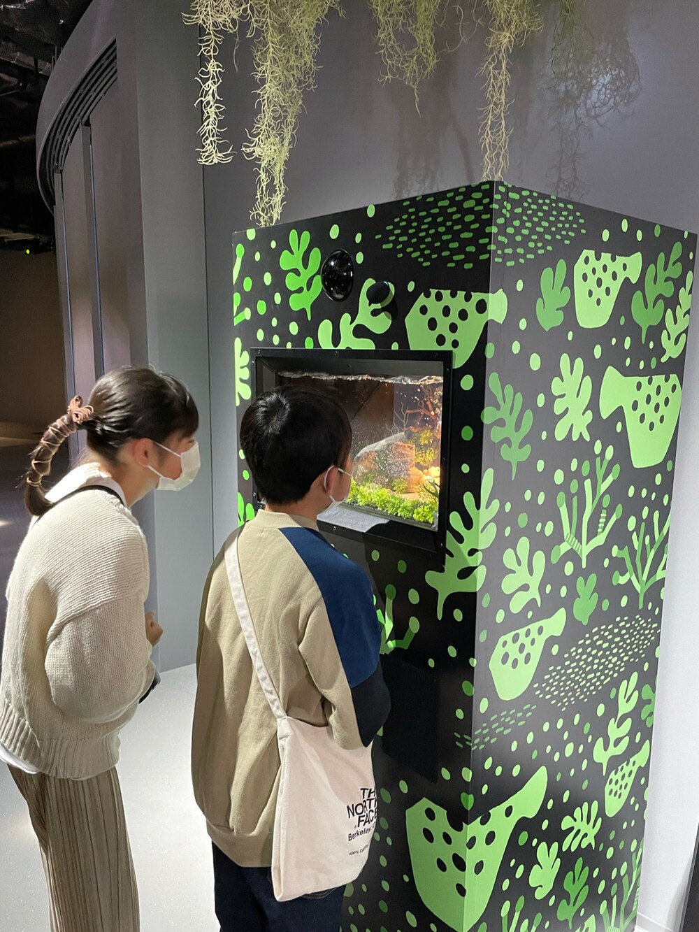 グリーン系のブルゾン、ベージュ系のニット/セーター、ベージュ系のその他パンツを着用したキッズの冬コーディネートの5枚目の写真