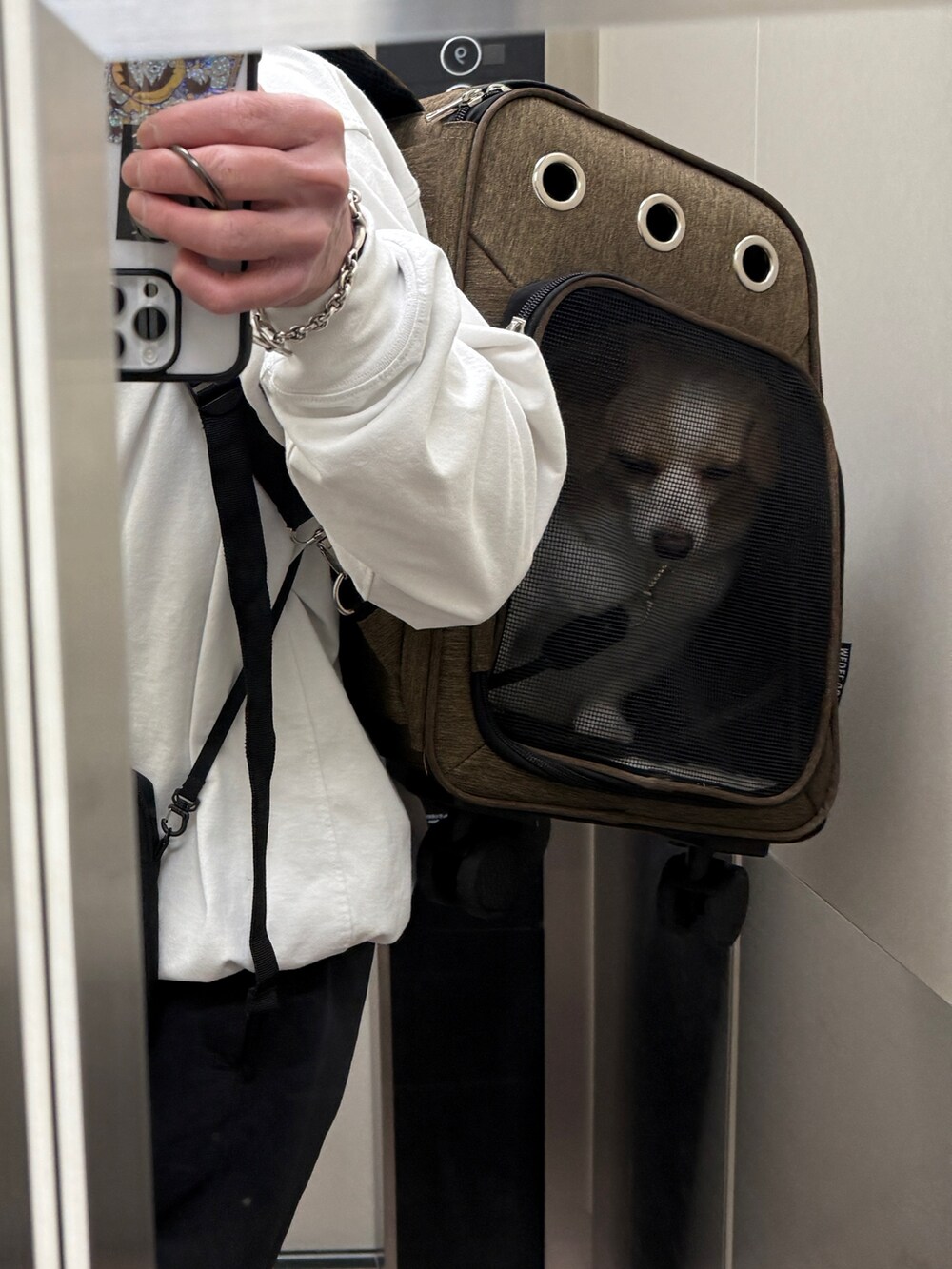 ブラック系のパンツ、ブラック系のスニーカー、ホワイト系のTシャツ/カットソーを着用したメンズの春コーディネートの2枚目の写真