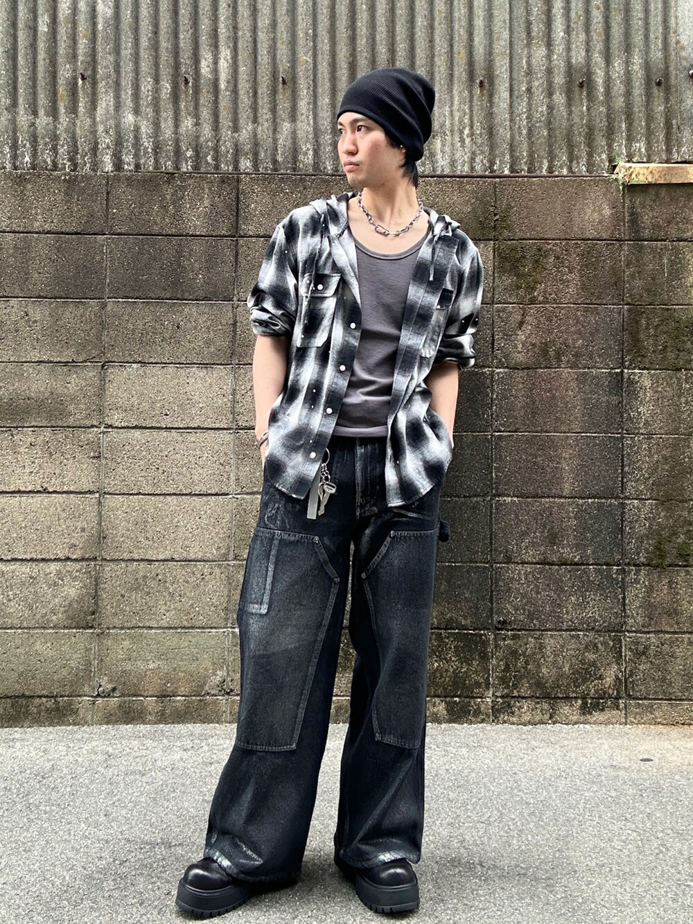 CLEL】Foil Print Double Knee Denim Pants / 箔プリント ダブルニー
