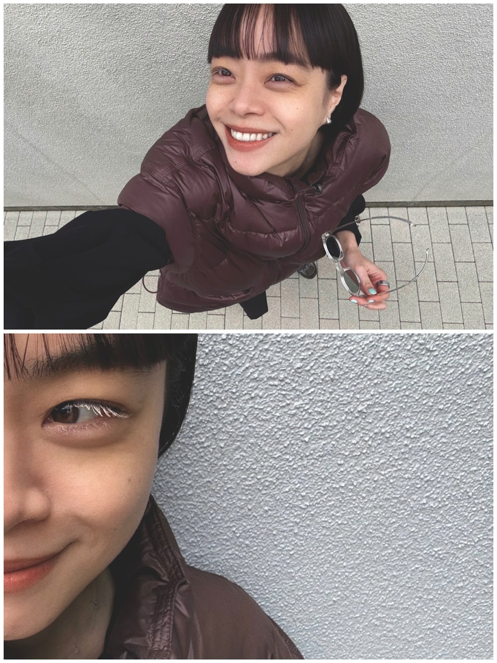 ブラック系のドレス、ブラウン系のその他アウター、ブラック系のバッグを着用したレディースの春コーディネートの2枚目の写真