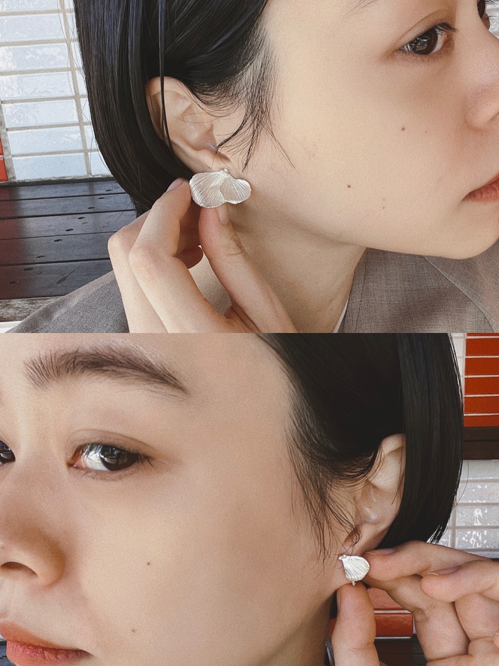 ベージュ系のジャケット/アウター、ベージュ系のワンピース、ベージュ系のかごバッグを着用したレディースの冬コーディネートの3枚目の写真