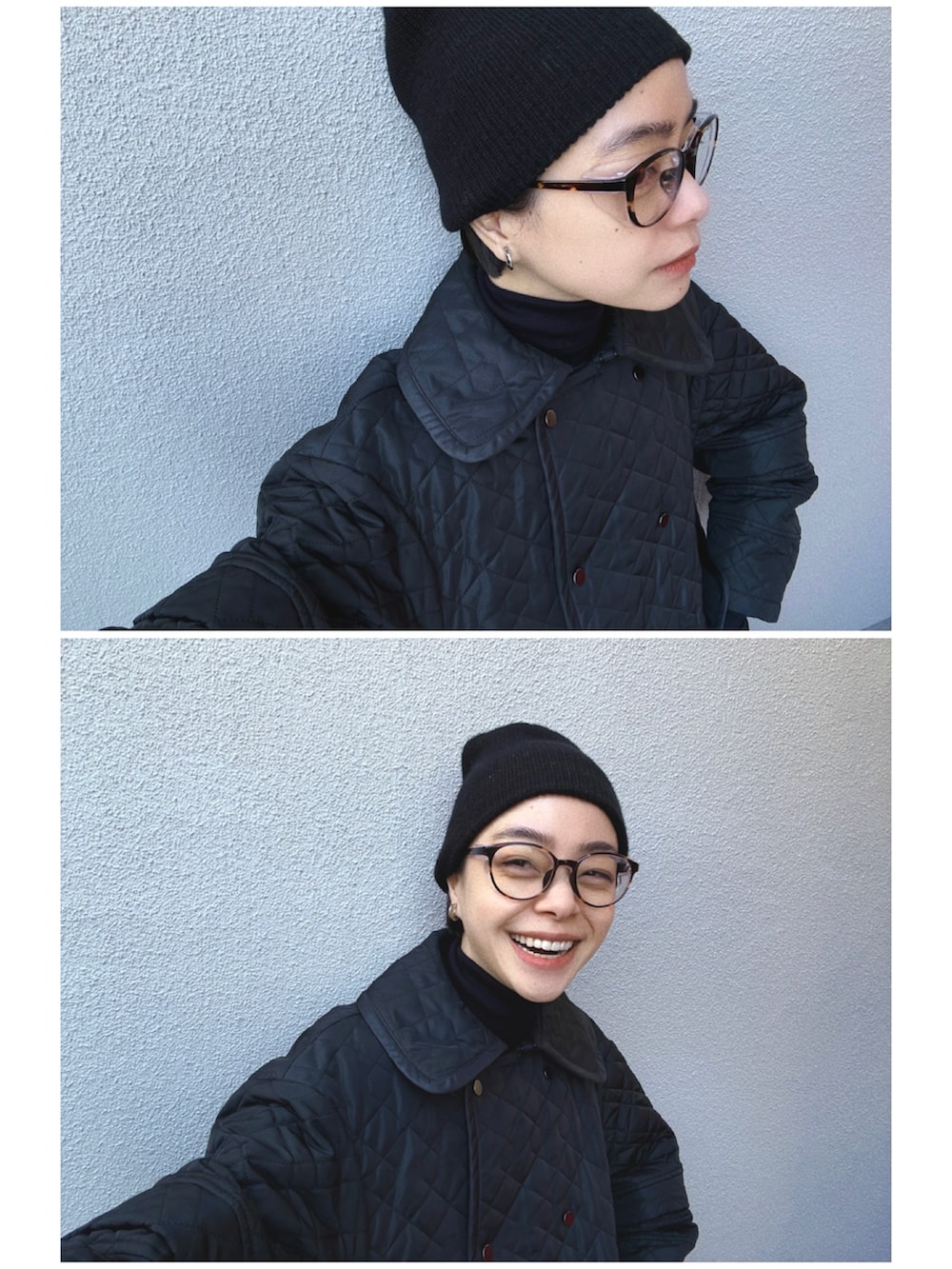 ブラック系のスニーカー、ブラック系のジャケット/アウター、ブラック系のその他パンツを着用したレディースの春コーディネートの2枚目の写真