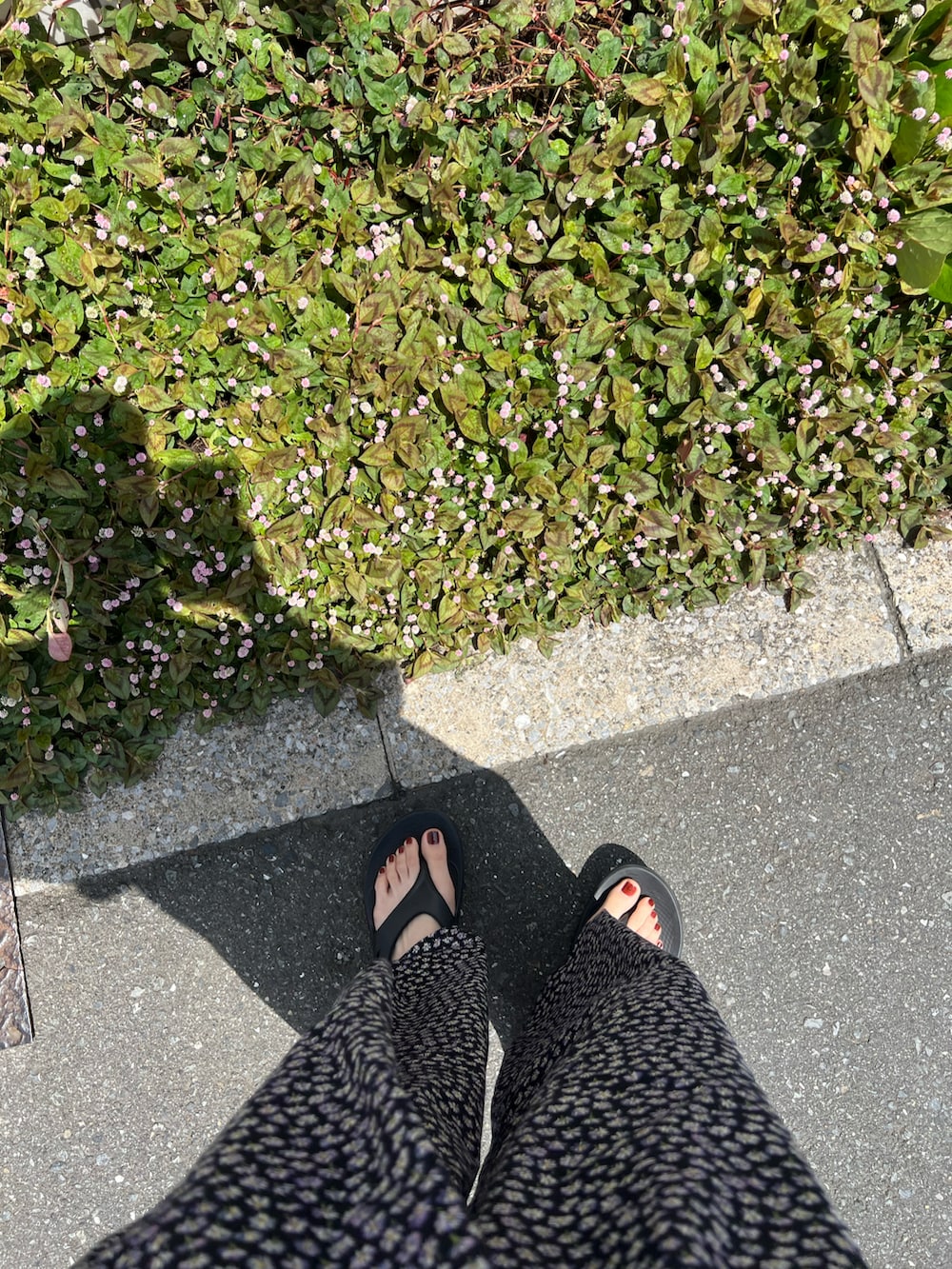 ベージュ系のかごバッグ、ブルー系のその他パンツ、ブラック系のサンダルを着用したレディースの春コーディネートの4枚目の写真