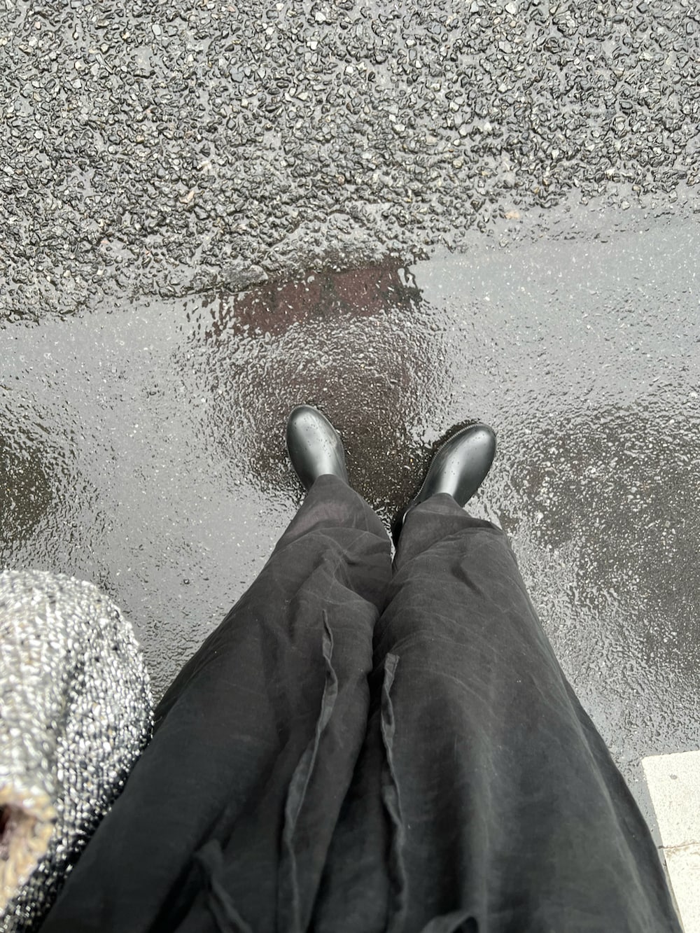 ブラック系のサロペット/オーバーオール、シルバー系のバッグ、ブルー系のTシャツ/カットソーを着用したレディースの夏コーディネートの3枚目の写真