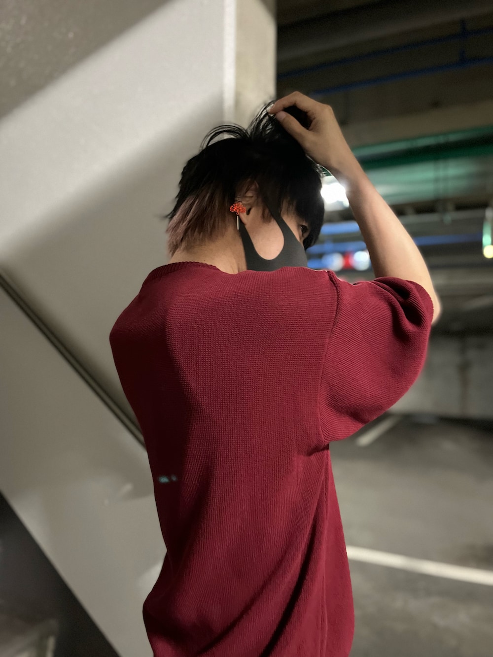 「Timberland、union station、Junred、GU、秋コーデ、サマーニット、タンクトップ、デニムパンツ、赤白コーデ、シンプルスタイル、オトナカジュアル、キレイめ、リラックススタイル、デニムコーデ、レッド」｜「UNION STATIONの/ウォッシャブル/ワイドシルエットミラノリブニットカットソー（ニット/セーター、レッド系）」を使った、アムネシアさん（メンズ・176cm）の秋コーディネートの2枚目の写真