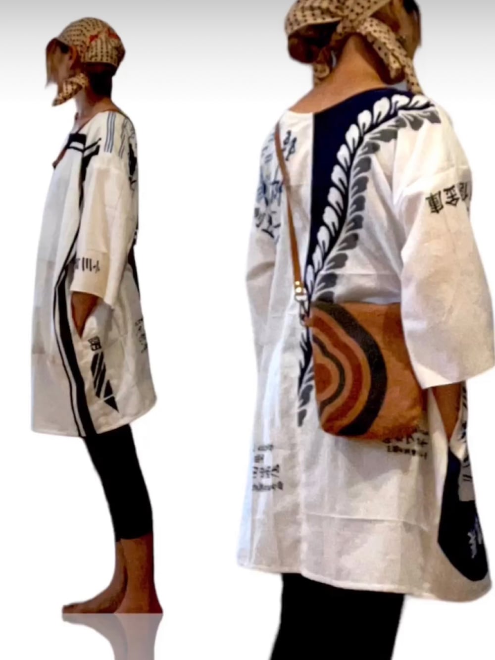 ブラウン系のボディバッグ/ウエストポーチ、ホワイト系のTシャツ/カットソーを着用したレディースの夏コーディネートの2枚目の写真