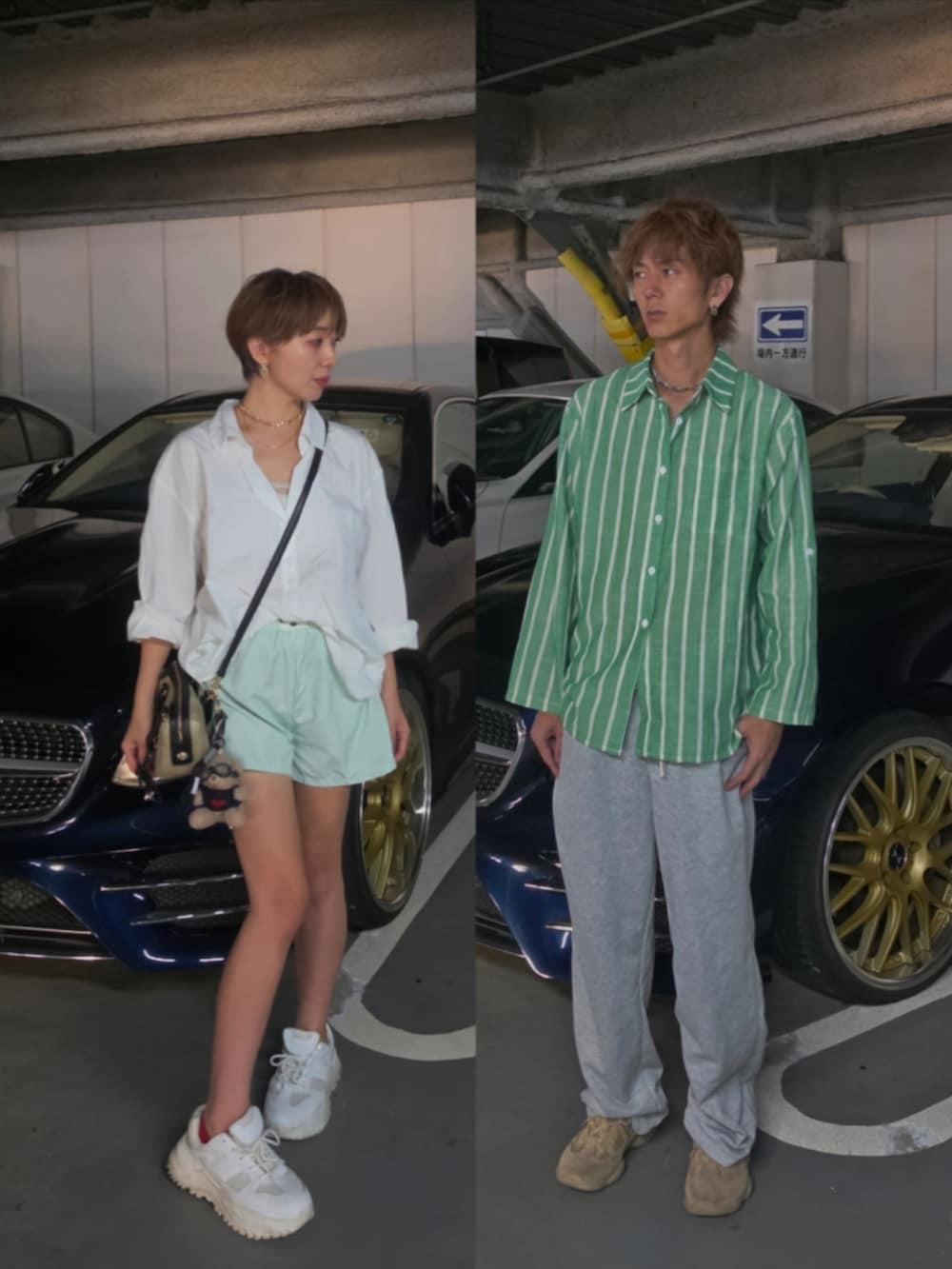 ホワイト系のスニーカー、ベージュ系のバッグ、その他のパンツを着用したレディースの秋コーディネートの2枚目の写真