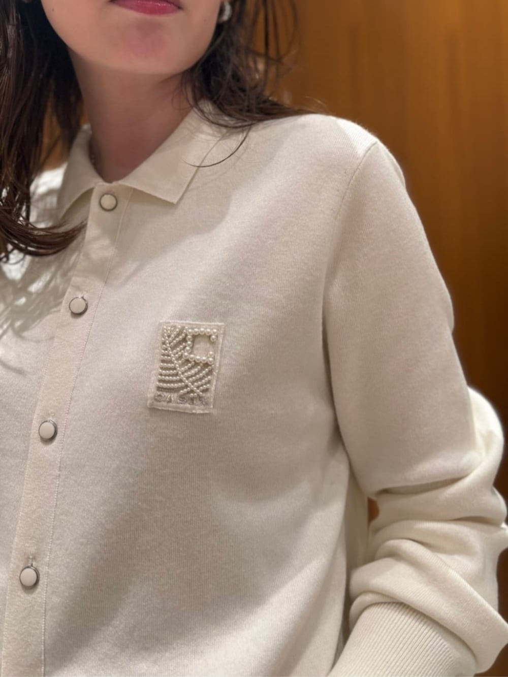 CABaN コットンカシミヤ パールロゴポロカーディガン