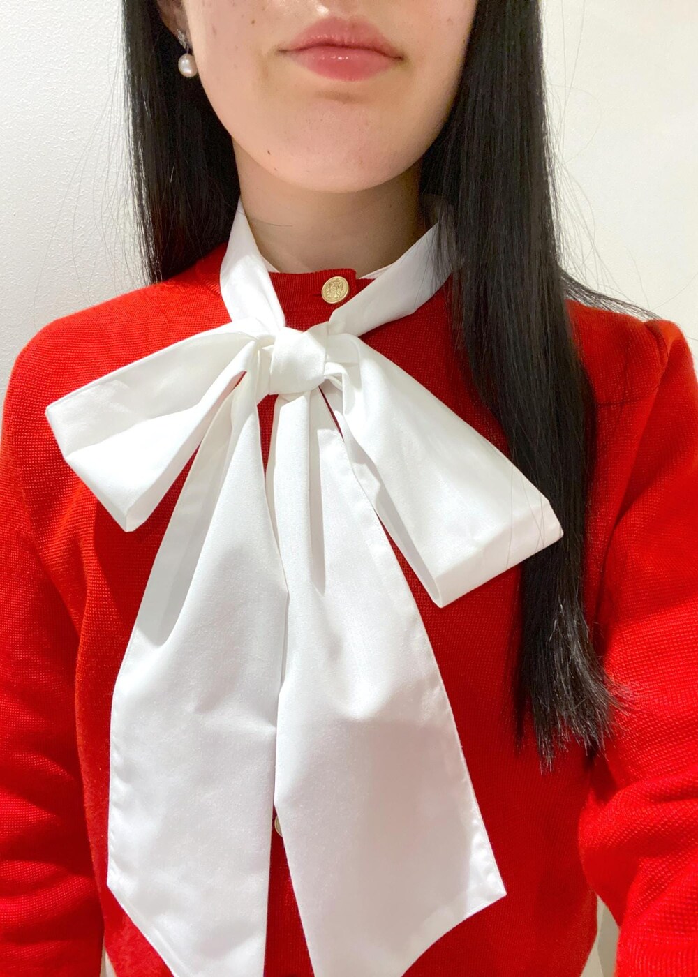 「ロペピクニック、ropepicnic_snap、ボウタイ、リボン、赤、レッド、チュール、チュールスカート、グリッター、25_2w_MD_pickup、初冬コーデ、冬コーデ、デートコーデ、お出かけコーデ、旅行コーデ」｜「ROPE' PICNICのキラキラチュールスカート（スカート、ベージュ系）」を使った、ゆたさん（レディース・155cm）の冬コーディネートの6枚目の写真