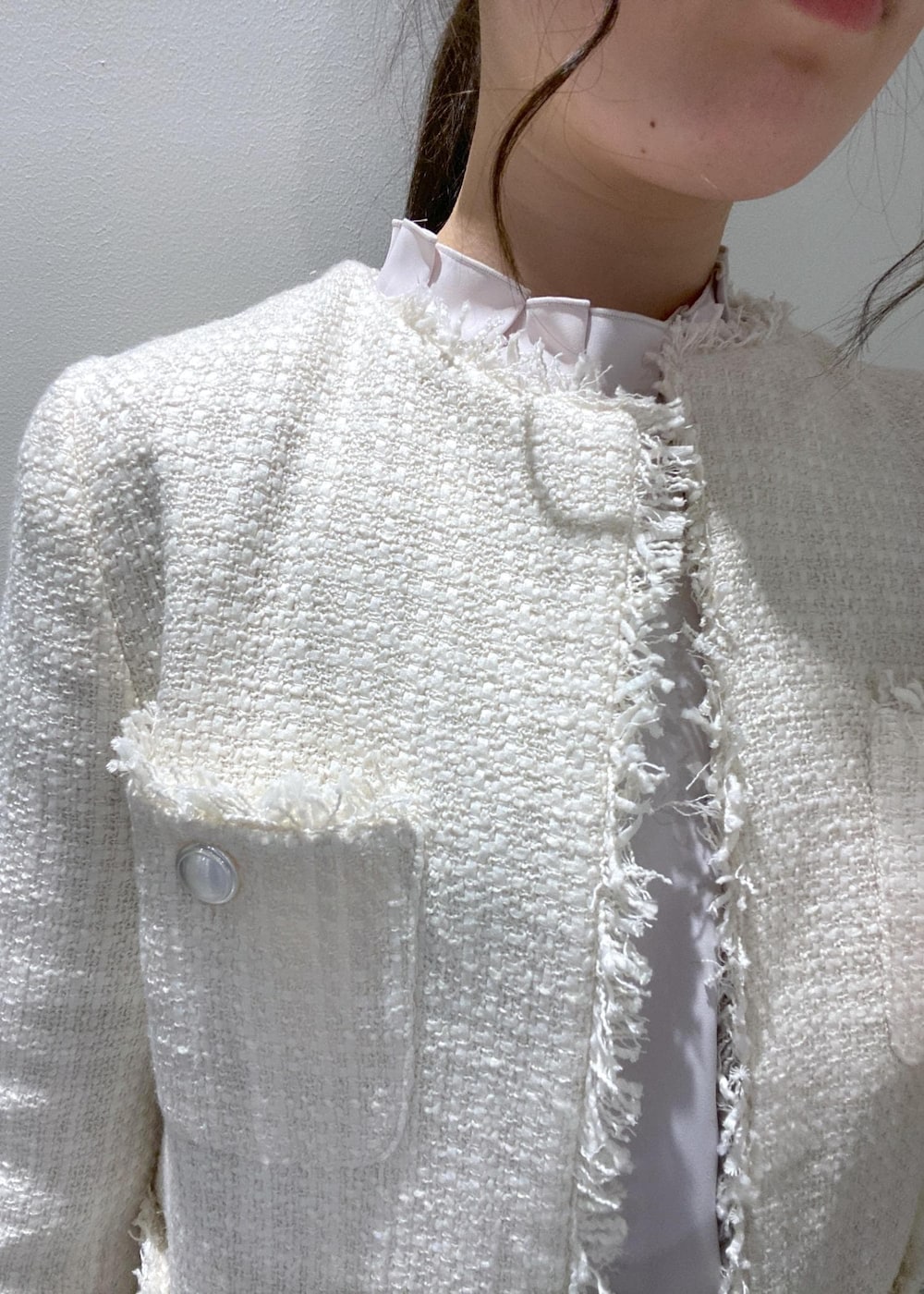 「ロペピクニック、ropepicnic_snap、ツイード、花粉ガード、UVカット、HARUTA、2WAY、テーパードパンツ、初春コーデ、春コーデ、お仕事コーデ、セレモニーコーデ、卒業式コーデ、卒園式コーデ、授業参観日コーデ」|「ROPE' PICNICのA4対応/ダブルハンドルトートバッグ(トートバッグ、ブラック系)」を使った、ゆたさん(レディース・155cm)の冬コーディネートの6枚目の写真