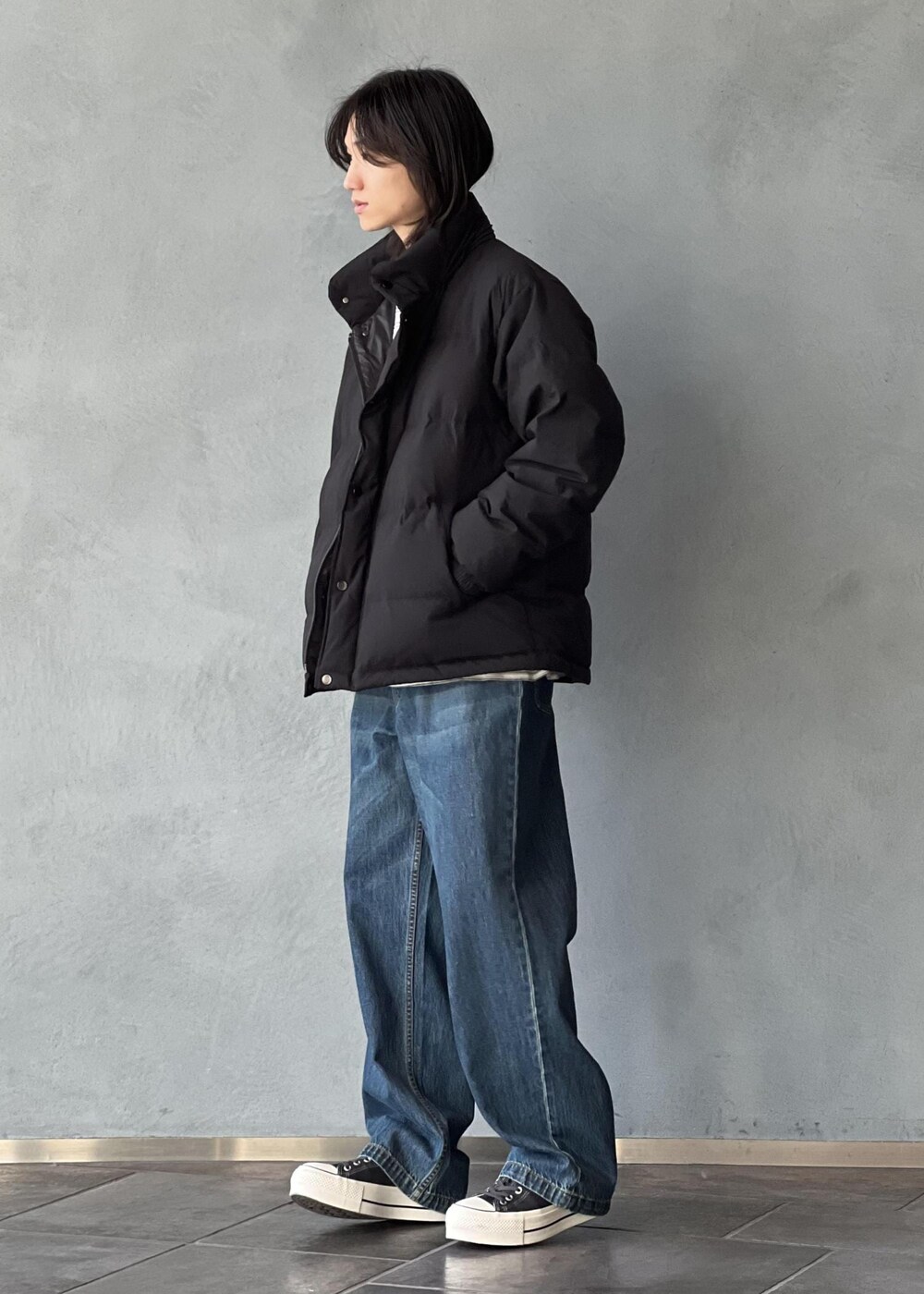「初冬コーデ、冬コーデ」｜「ADAM ET ROPE'の【ACT_02 Ginz】CLASSIC DOWN JACKET / UNISEX / 650 FILL POWER（ダウンジャケット/コート、ブラック系）」を使った、kodai kanomataさん（メンズ・172cm）の冬コーディネートの2枚目の写真