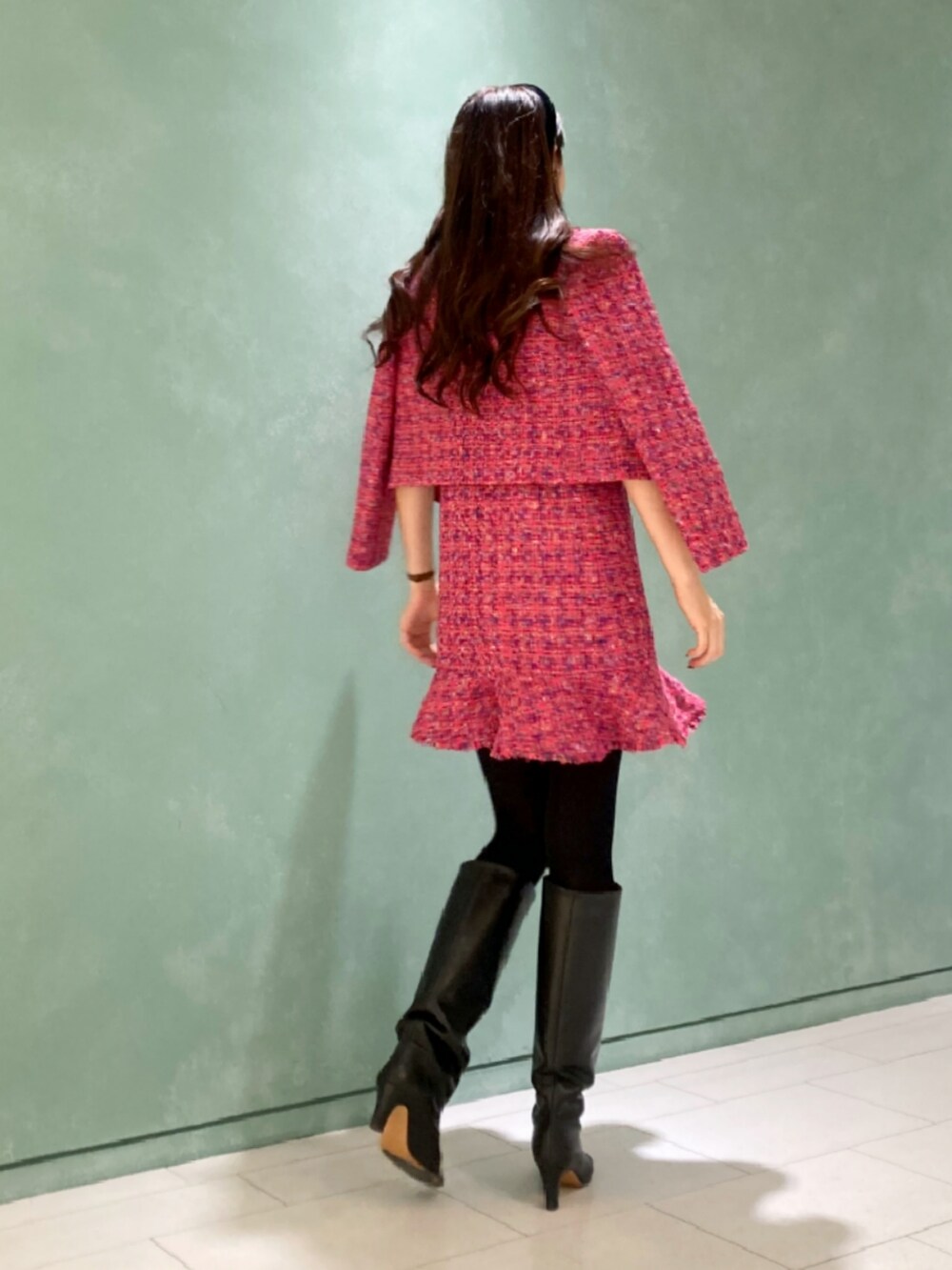 アナイ　ネオンツイードヘムフリル　ワンピース　トゥルニエ社 アナイ ネオンツイードヘムフリル ワンピース トゥルニエ社 【公式通販】