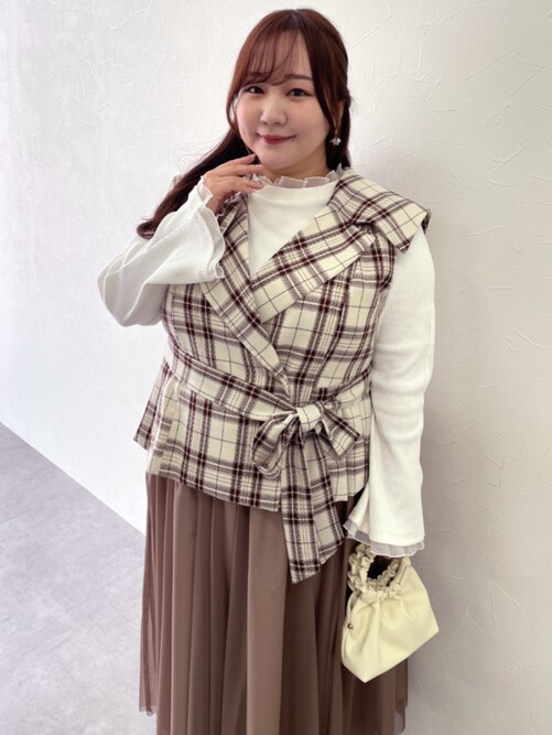 大きいサイズ＞2点セット（チェックジャケット＋チュールスカート