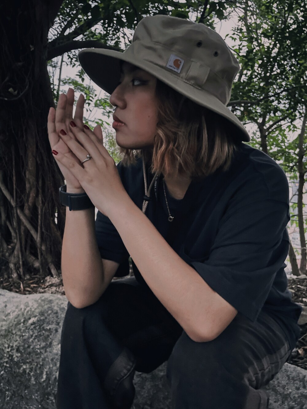 「carhartt」｜「Carharttのアイテム（サンバイザー、ベージュ系）」を使った、𝘤𝘩𝘢𝘳𝘭𝘰𝘵𝘵𝘦❁さん（レディース・158cm）の春コーディネートの3枚目の写真