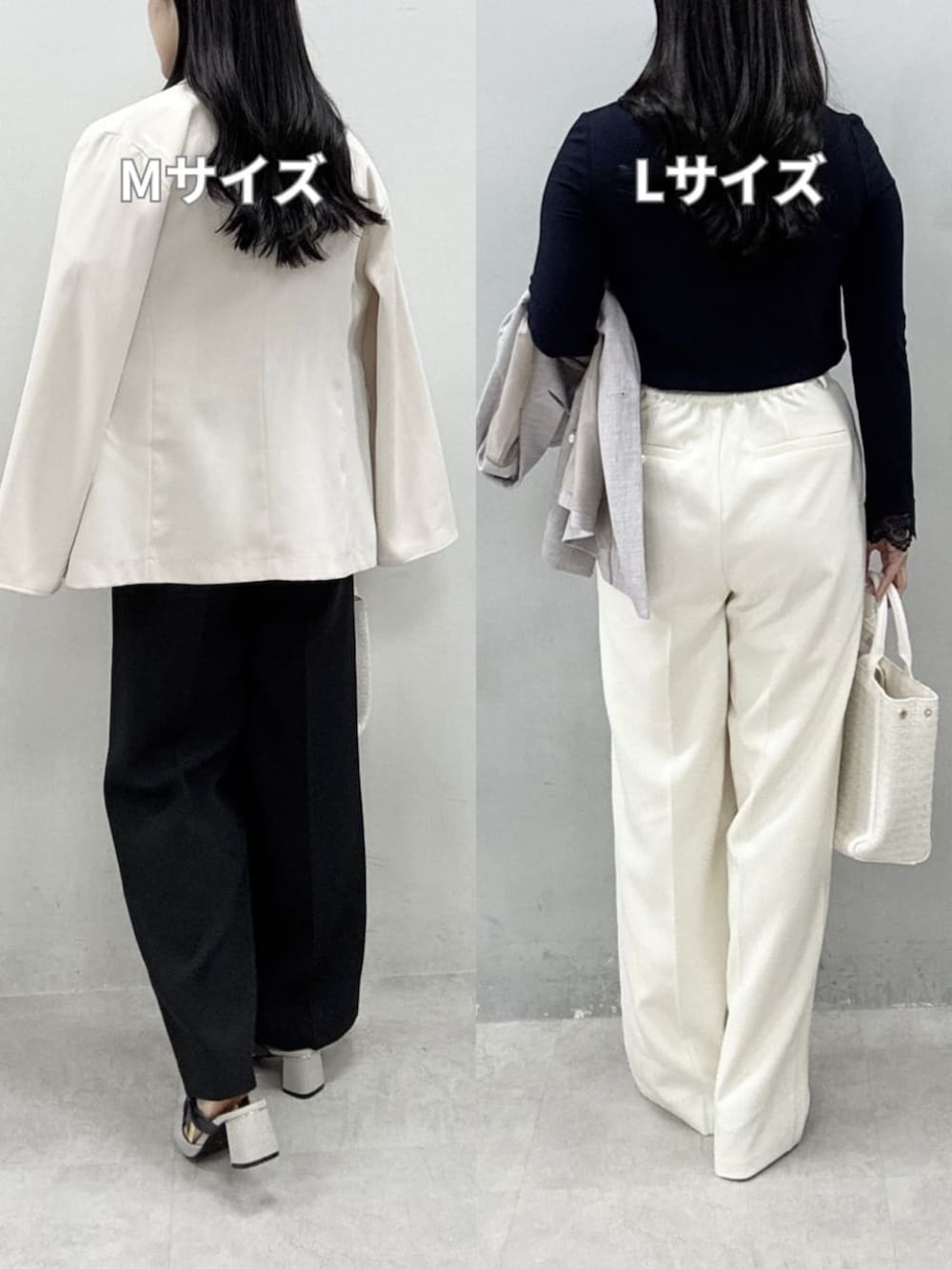 ホワイト系のテーラードジャケット、グレー系のテーラードジャケット、ホワイト系のハンドバッグを着用したレディースの冬コーディネートの4枚目の写真