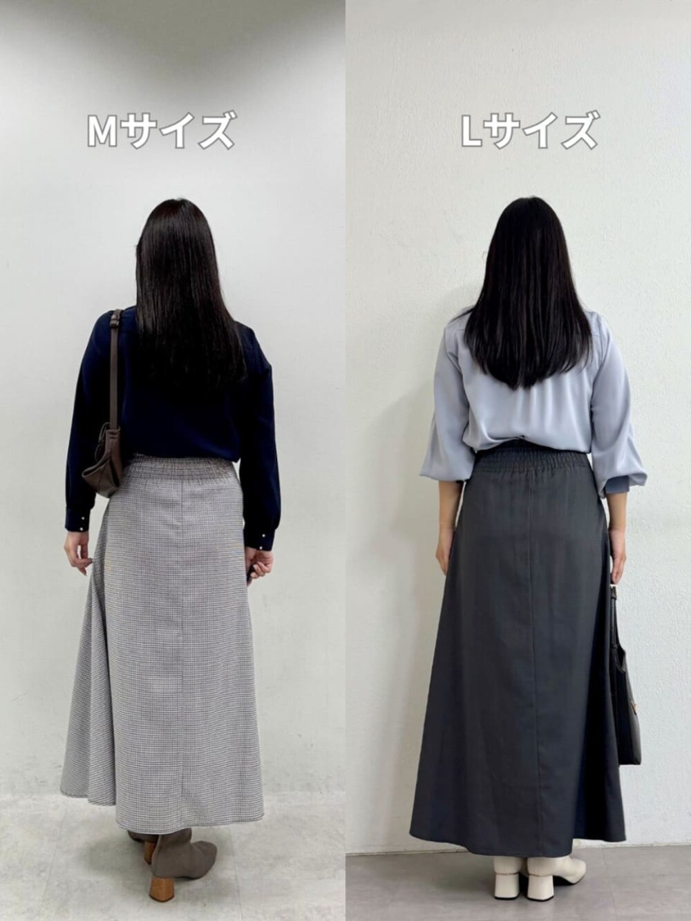 その他のスカート、ブルー系のシャツ/ブラウス、グレー系のスカートを着用したレディースの秋コーディネートの4枚目の写真