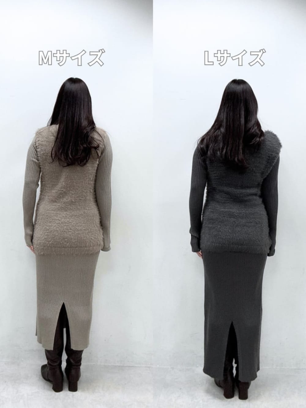 ブラウン系のワンピース、グレー系のワンピースを着用したレディースの秋コーディネートの3枚目の写真