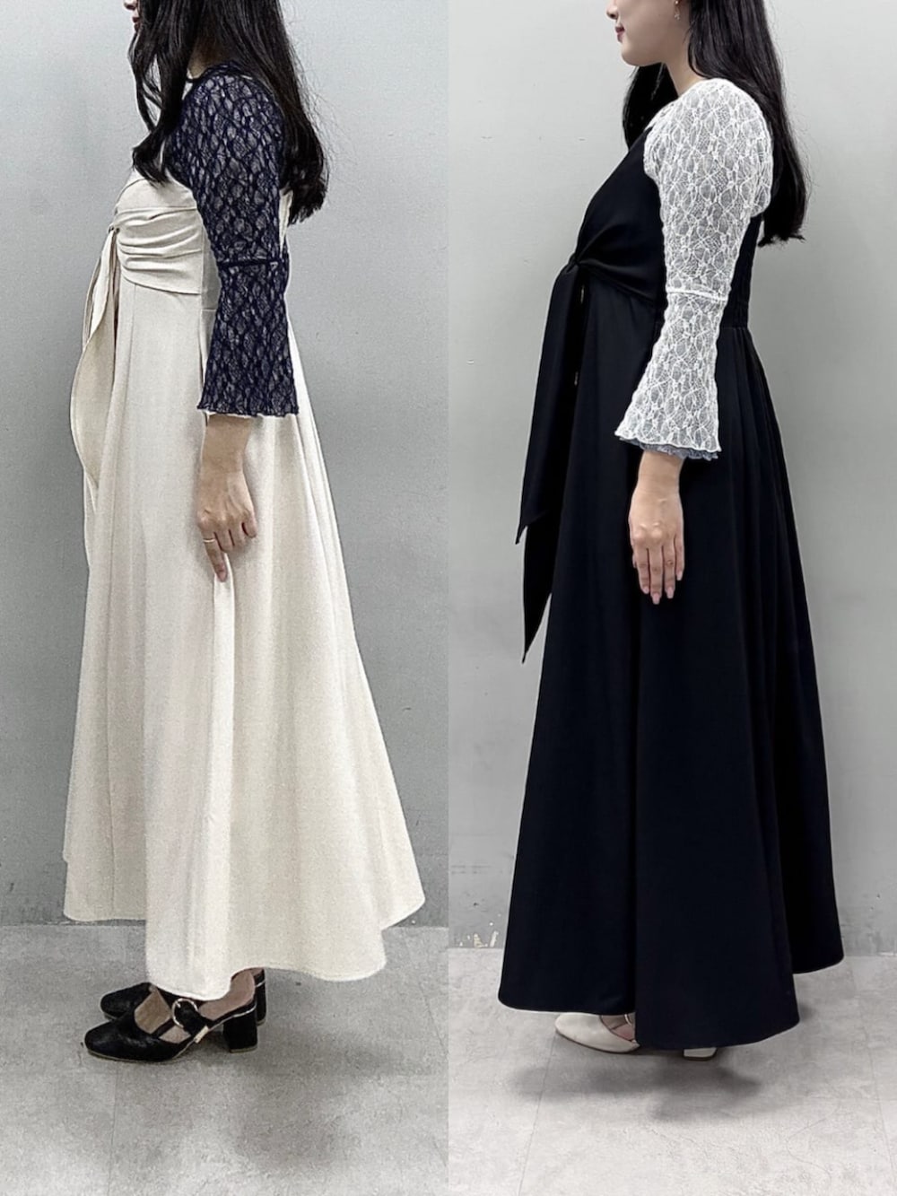 ホワイト系のワンピース、ブルー系のTシャツ/カットソー、ブルー系のTシャツ/カットソーを着用したレディースの春コーディネートの2枚目の写真