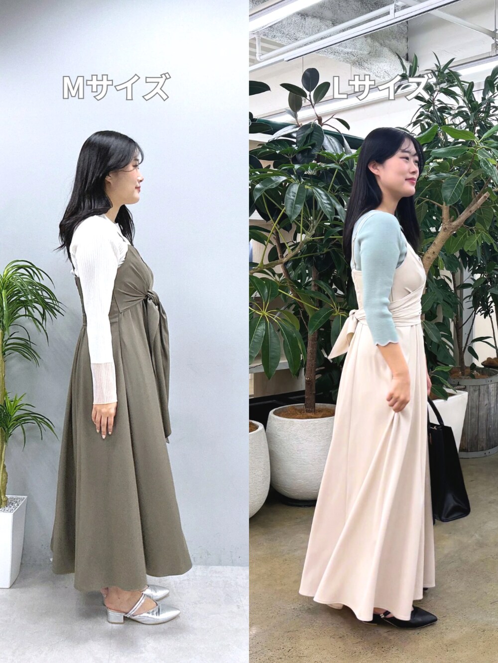 ブラウン系のワンピース、ホワイト系のワンピース、ホワイト系のニット/セーターを着用したレディースの冬コーディネートの2枚目の写真