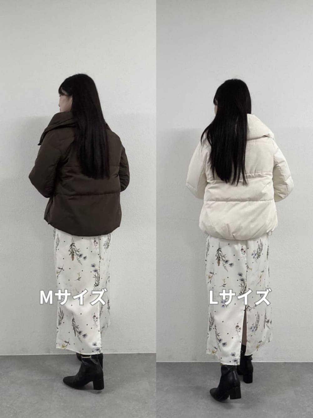 ホワイト系のワンピース、グレー系のニット/セーター、ホワイト系のダウンジャケット/コートを着用したレディースの夏コーディネートの4枚目の写真