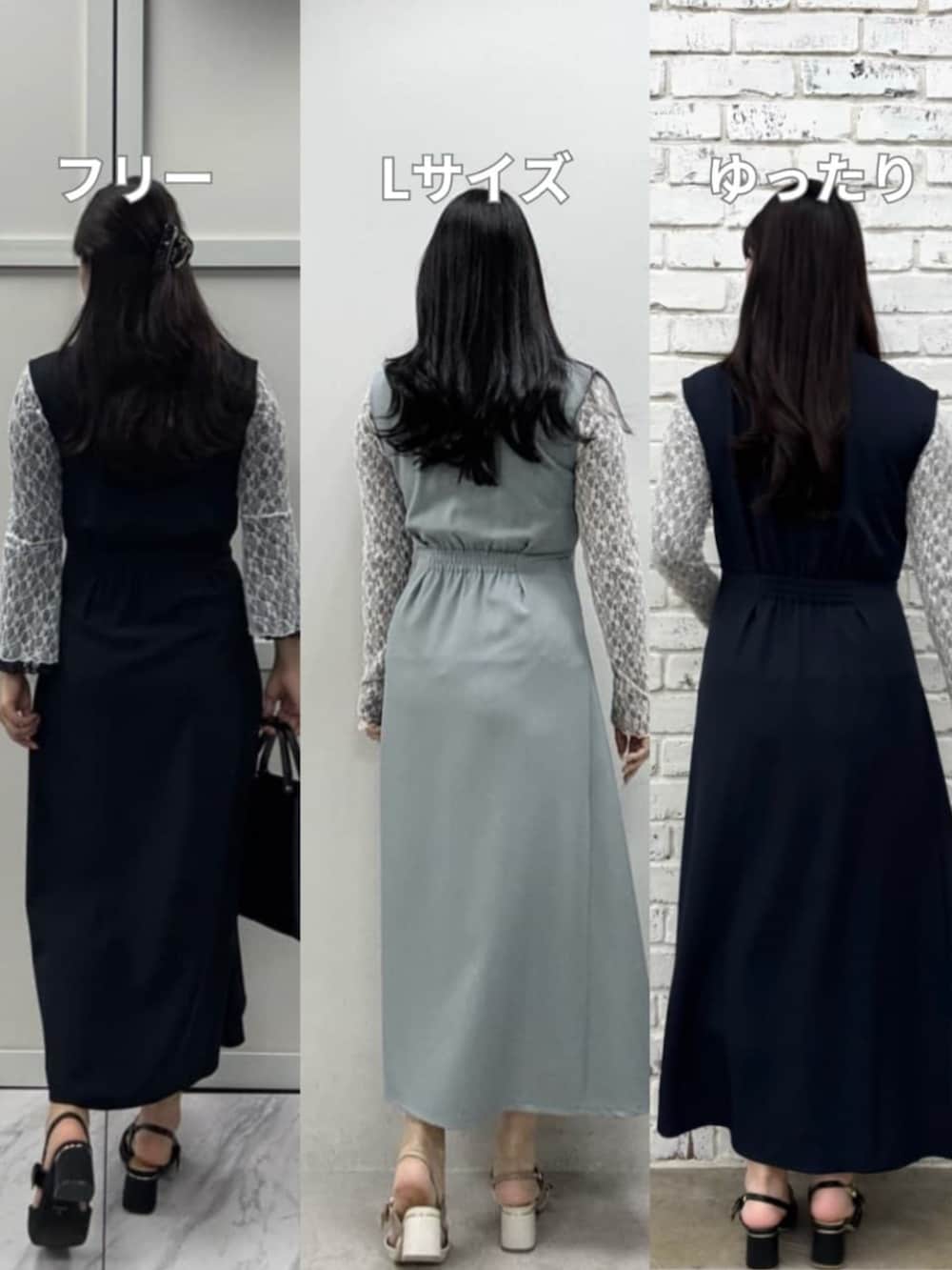 ブルー系のワンピース、ホワイト系のワンピースを着用したレディースの春コーディネートの4枚目の写真