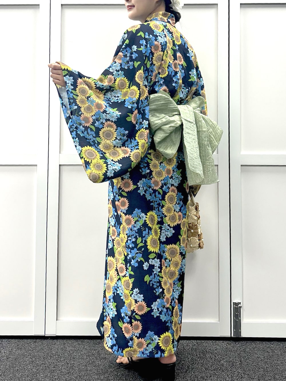 「夏、浴衣、デートコーデ、夏祭り、兵児帯、浴衣女子、浴衣コーデ」｜「natural coutureのラメしわ兵児帯（その他小物、グリーン系）」を使った、airiさん（骨格ストレート・レディース・161cm）の春コーディネートの5枚目の写真