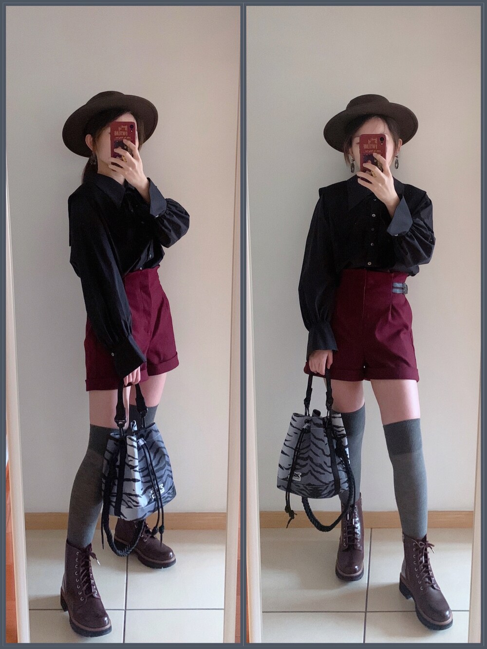 ブラック系のシャツ/ブラウス、ブラウン系のその他パンツ、グレー系のバッグを着用したレディースの春コーディネートの3枚目の写真