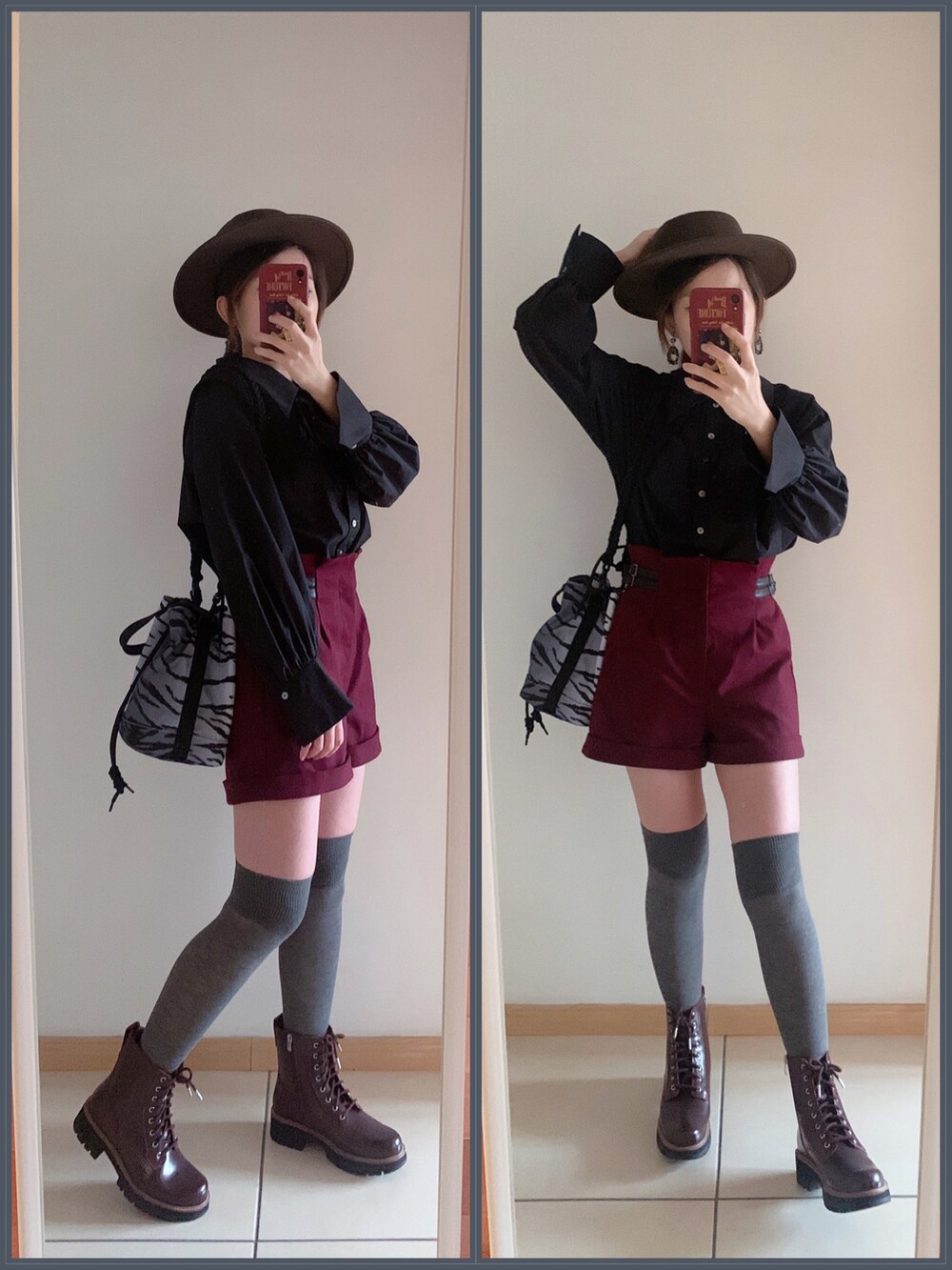 ブラック系のシャツ/ブラウス、ブラウン系のその他パンツ、グレー系のバッグを着用したレディースの春コーディネートの4枚目の写真