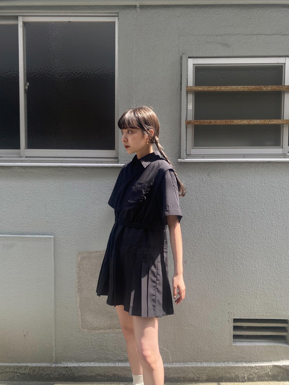 SLY ブラック シャツワンピース 半袖 SLY official(SLY official)｜SLYのシャツワンピースを使った