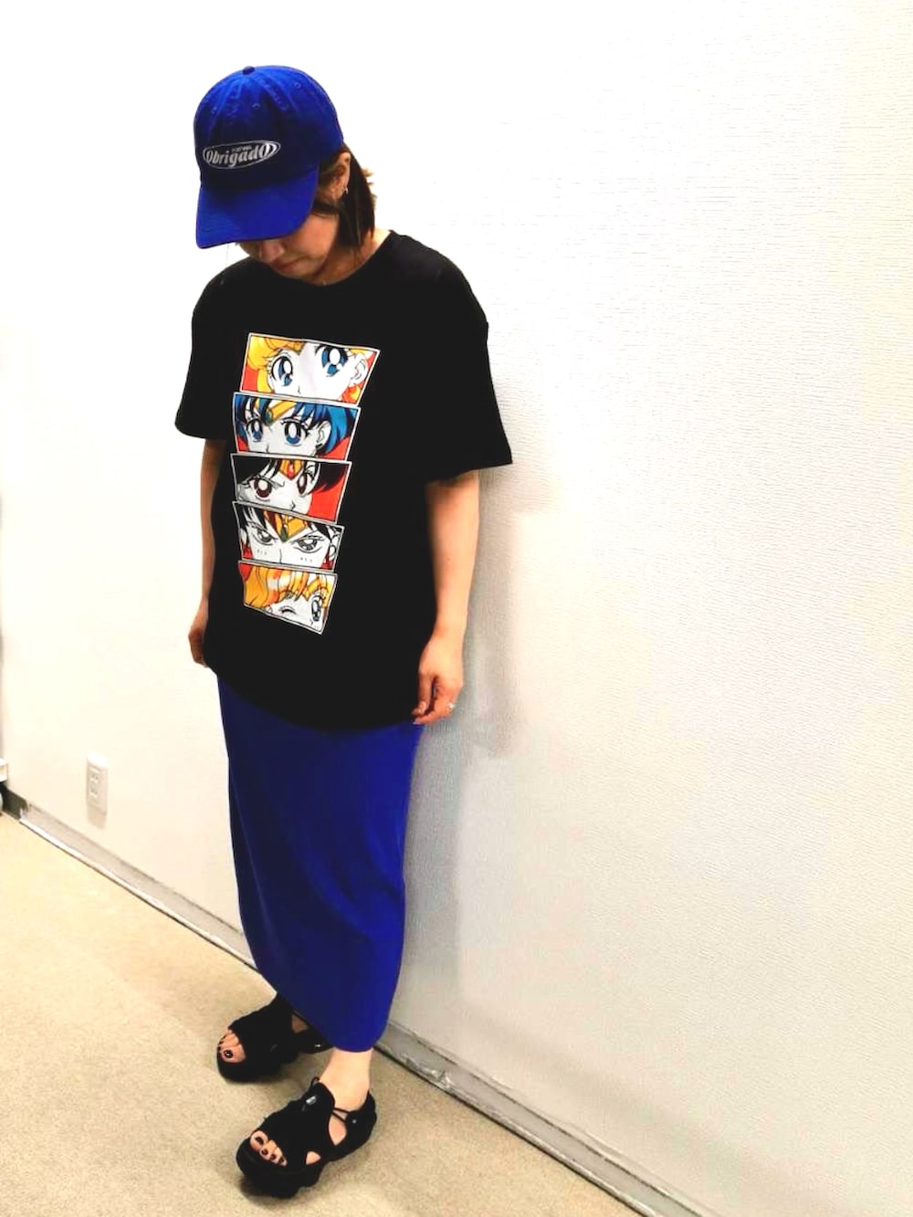 「セーラームーン、キャラT、古着MIX、夏服コーデ、Tシャツコーデ、ラクチンコーデ、90年代、平成、昭和」｜「SHEENのアイテム（Tシャツ/カットソー、ブルー系）」を使った、oyco‪ ·͜·♡‬さん（レディース・157cm）の夏コーディネートの2枚目の写真