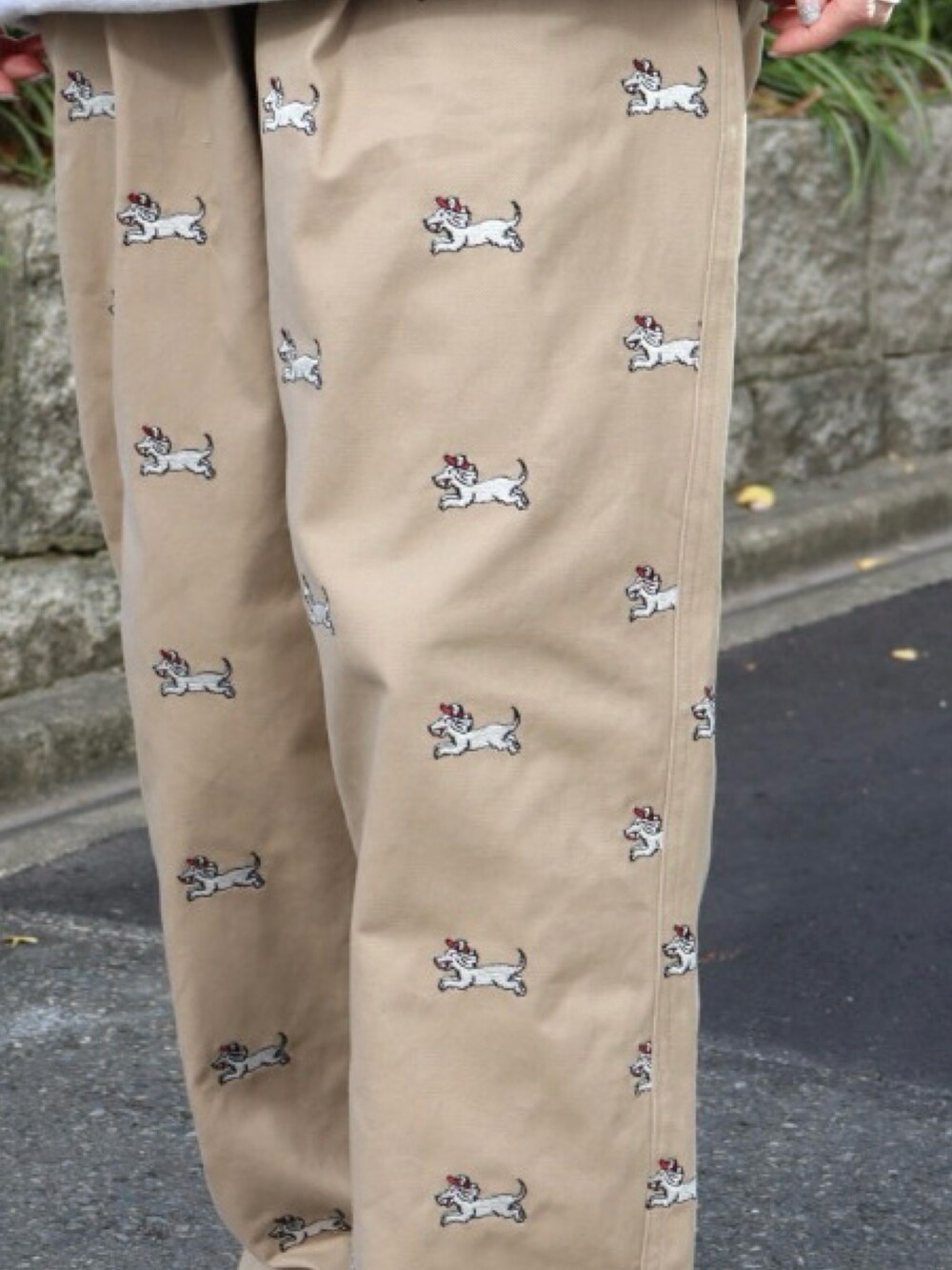「キャップ、パーカー、スウェット、グレー、パンツスタイル、チノパン、柄パンツ、冬コーデ、秋冬コーデ、keboz、KEBOZ women、名古屋」｜「KEBOZのBDR CAP / KEBOZ ケボズ 犬シリーズ キャップ（キャップ、ベージュ系）」を使った、YUKIさん（レディース・158cm）の冬コーディネートの3枚目の写真