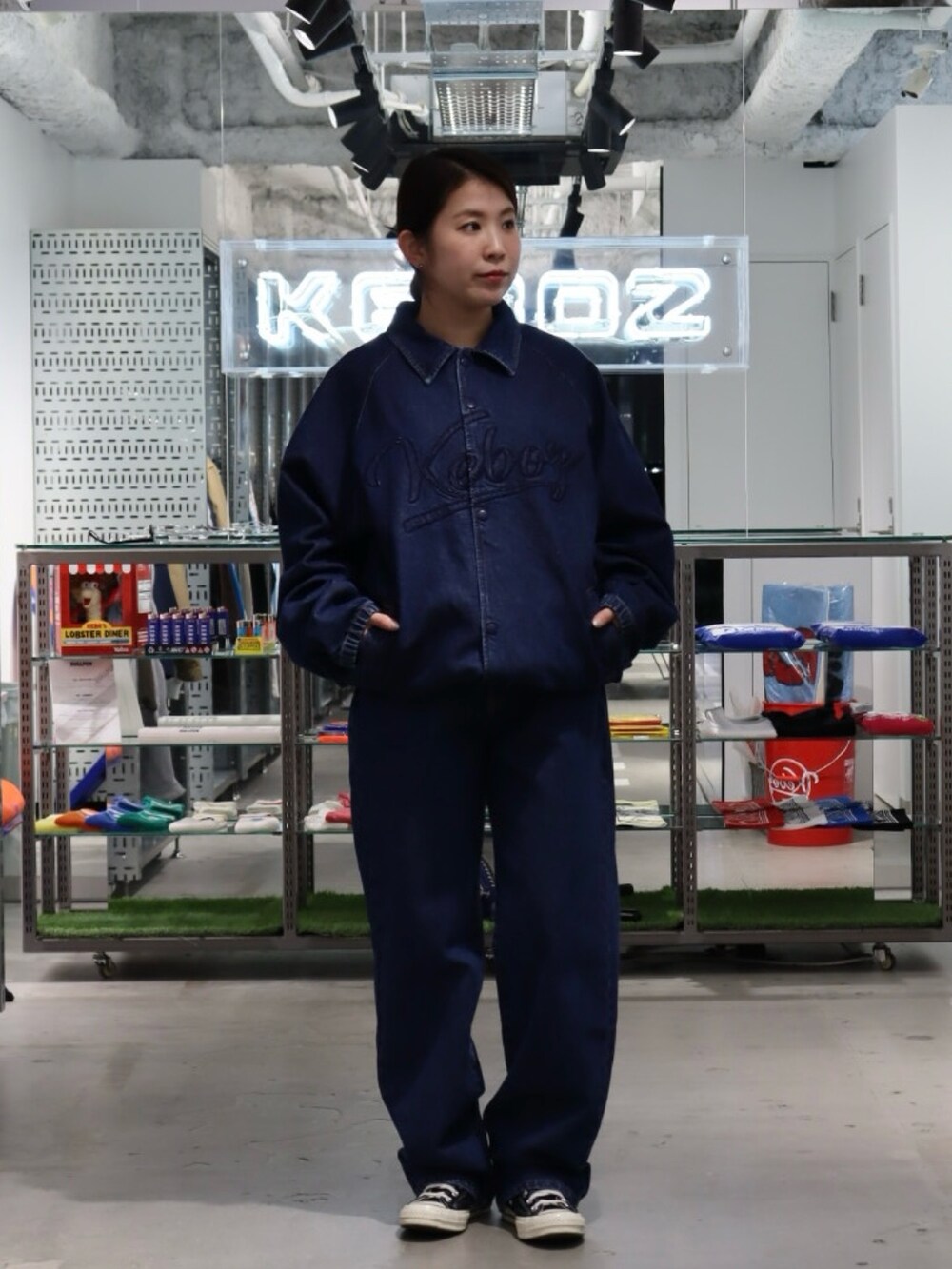KEBOZ デニムジャケット　デニムパンツ　セットアップ セットアップ】ショート丈デニムジャケット / ワイドパンツ