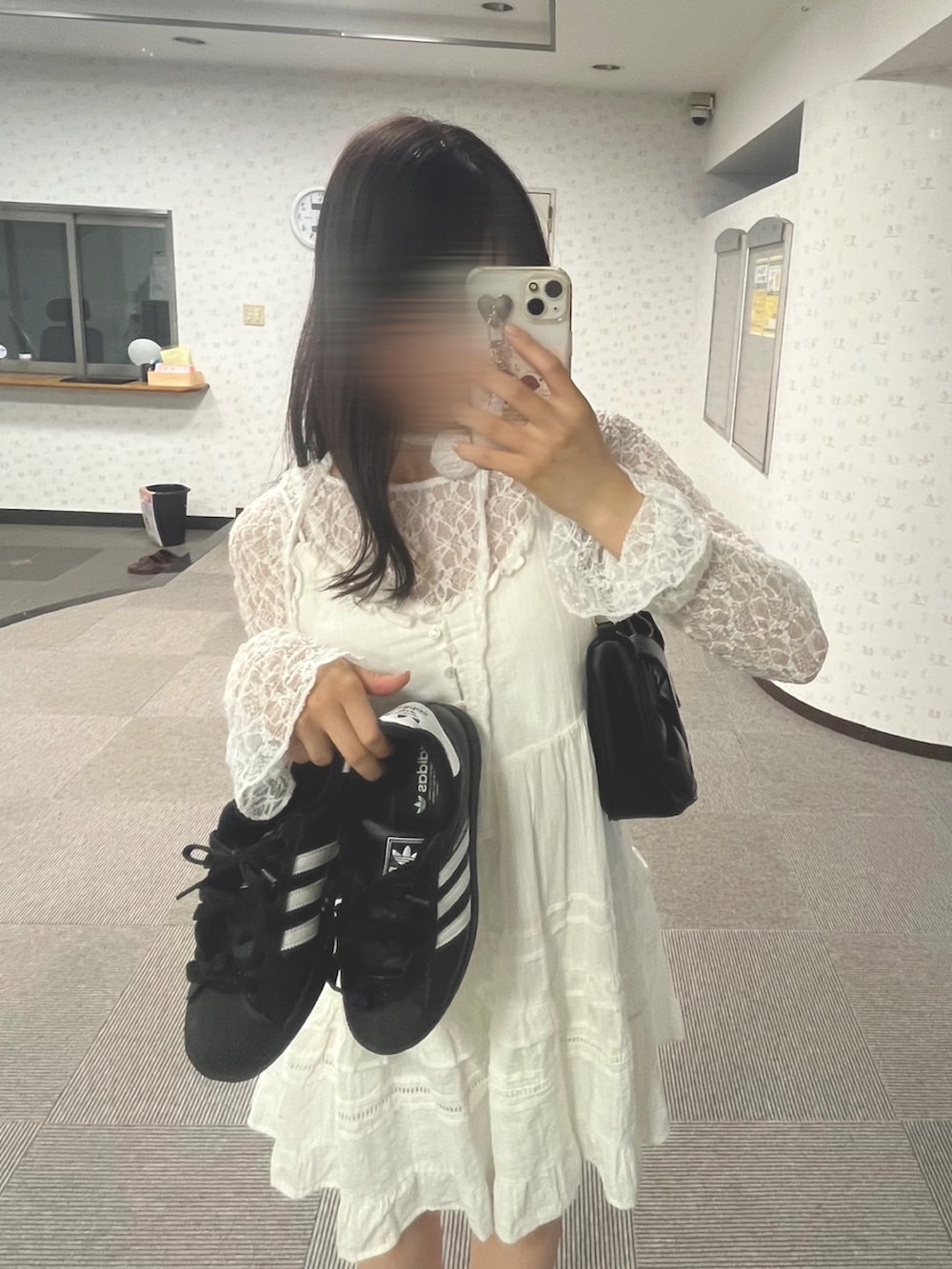 「JK、レイヤードスタイル、レーストップス、キャミワンピ、カジュアルガーリー、韓国系、バレエコア、ウィッシュコア」｜「mlineの[mline]ボディスーツ レースチョーカー（シャツ/ブラウス、ホワイト系）」を使った、おみみ。さん（骨格ストレート・レディース・158cm）の夏コーディネートの2枚目の写真